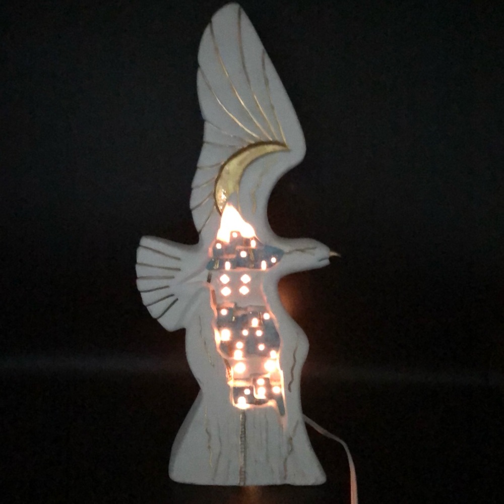 Vintage Southwestern Pueblo Ceramic Eagle Mood Lamp ~ 17” Tall 8” Wide